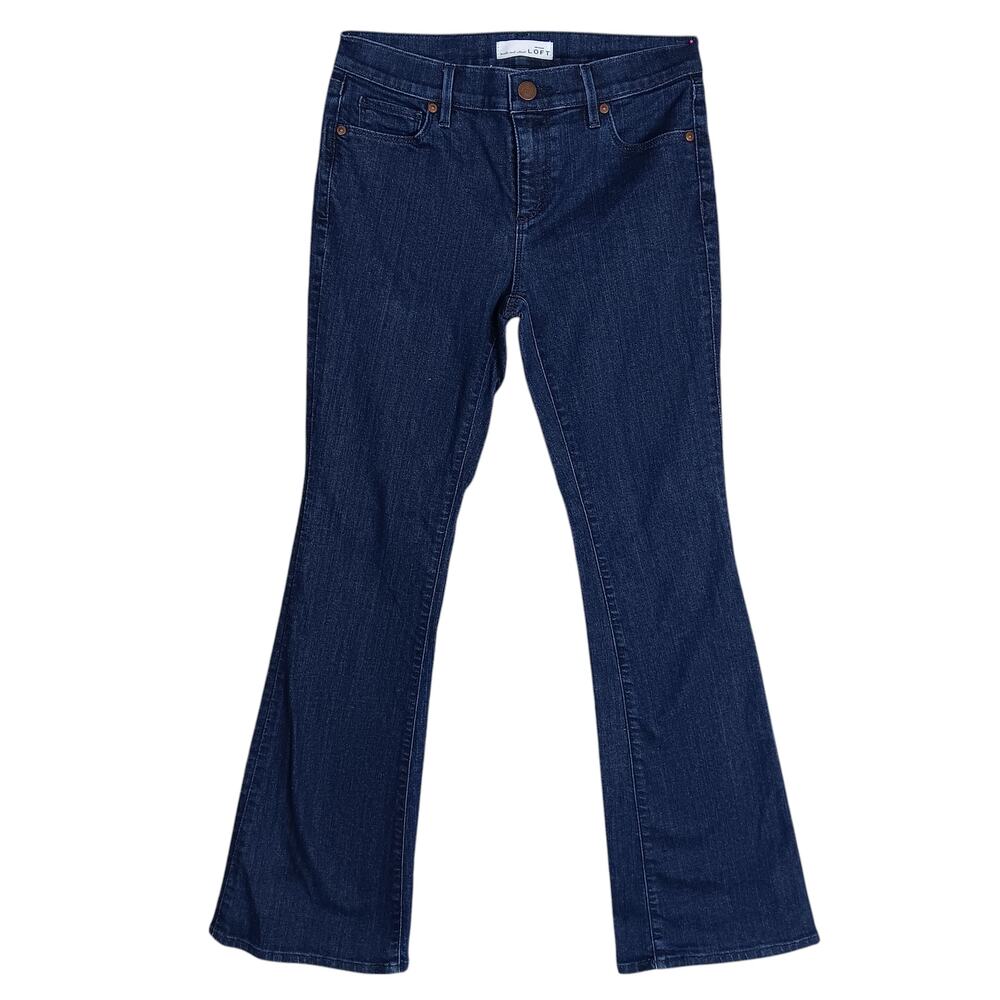 Ann Taylor LOFT Flare Mid Rise Jeans Size 27/4 Dark Blue 5 Pockets - Picture 2 of 9